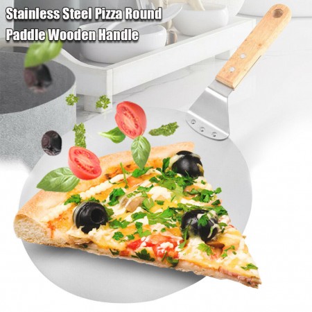 Meidong 10 Inch Stainless Steel Pizza Peel Metal Round Pizza Paddle, Large Pizza Spatula with Wood Handle for Baking Homemade Pizza and Bread